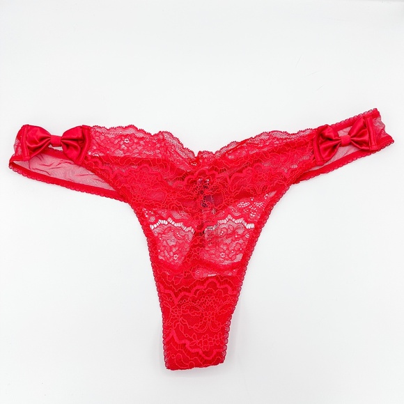 Victoria's Secret Red Satin Bow Thong Panty - Picture 2 of 5